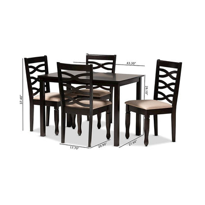Sand Fabric Upholstered Espresso Brown Finished Wood 5-Piece Dining Set