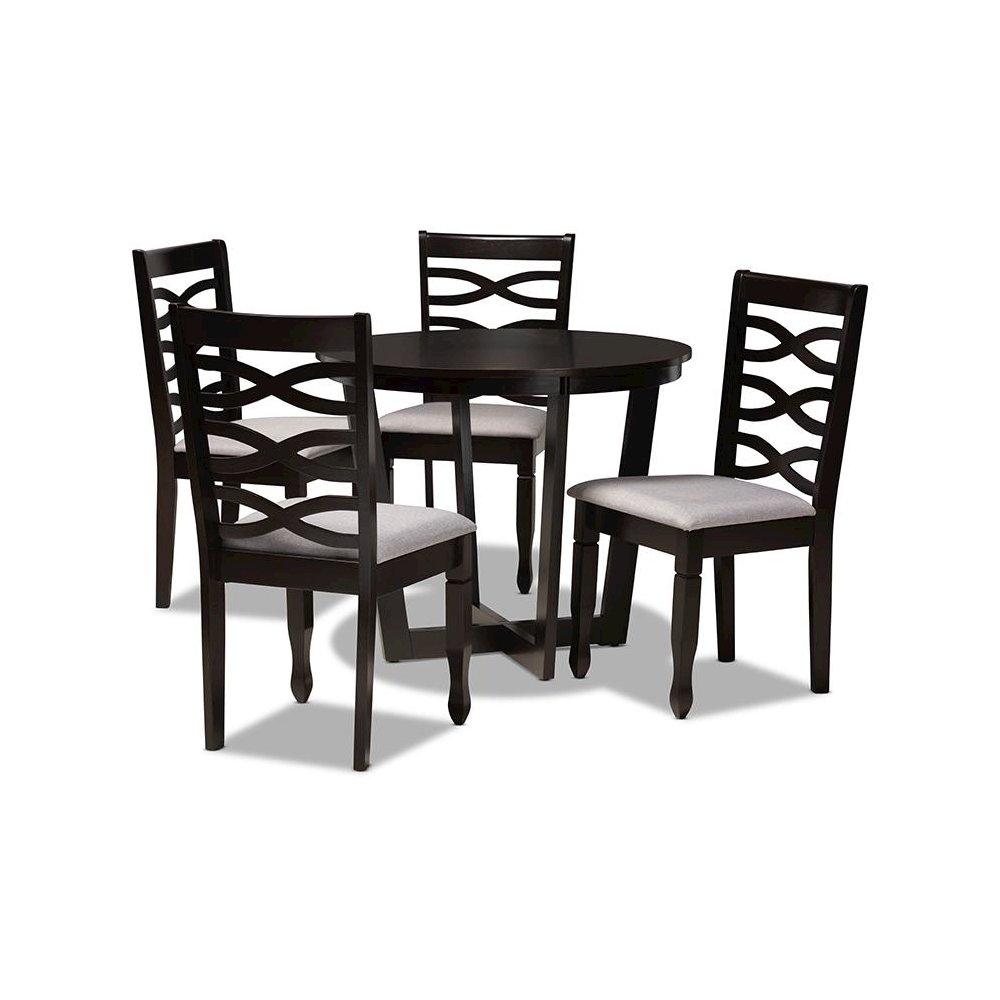 Grey Fabric Upholstered and Dark Brown Finished Wood 5-Piece Dining Set