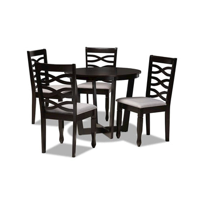 Grey Fabric Upholstered and Dark Brown Finished Wood 5-Piece Dining Set