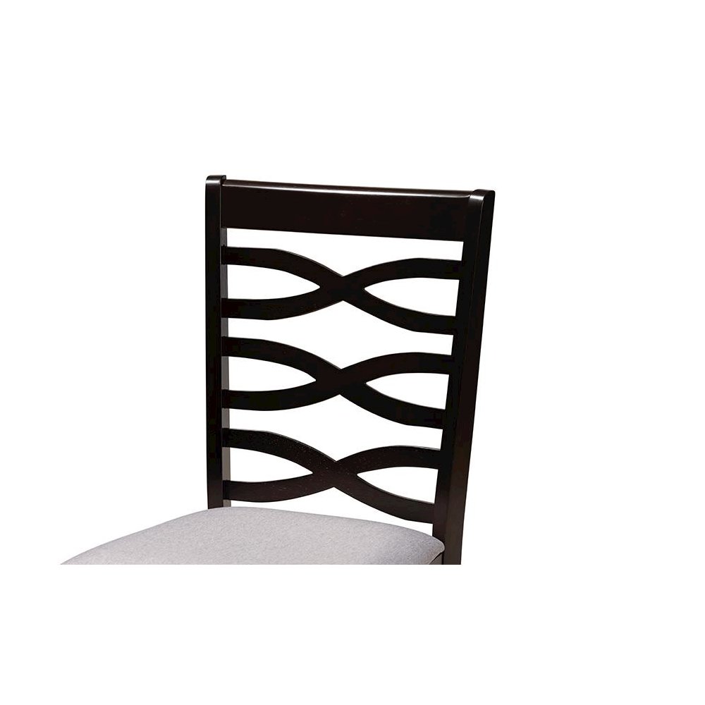 Grey Fabric Upholstered and Dark Brown Finished Wood 5-Piece Dining Set