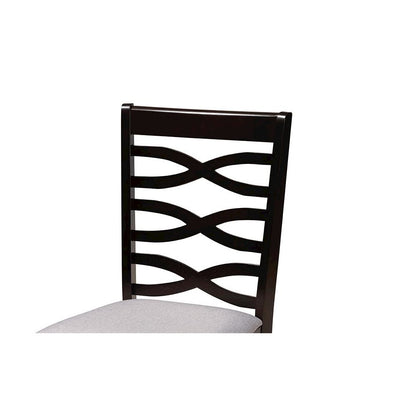 Grey Fabric Upholstered and Dark Brown Finished Wood 5-Piece Dining Set