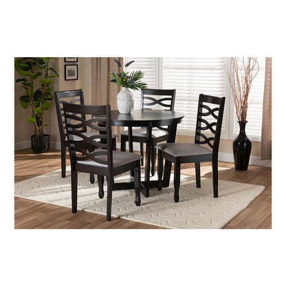 Grey Fabric Upholstered and Dark Brown Finished Wood 5-Piece Dining Set