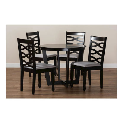 Grey Fabric Upholstered and Dark Brown Finished Wood 5-Piece Dining Set