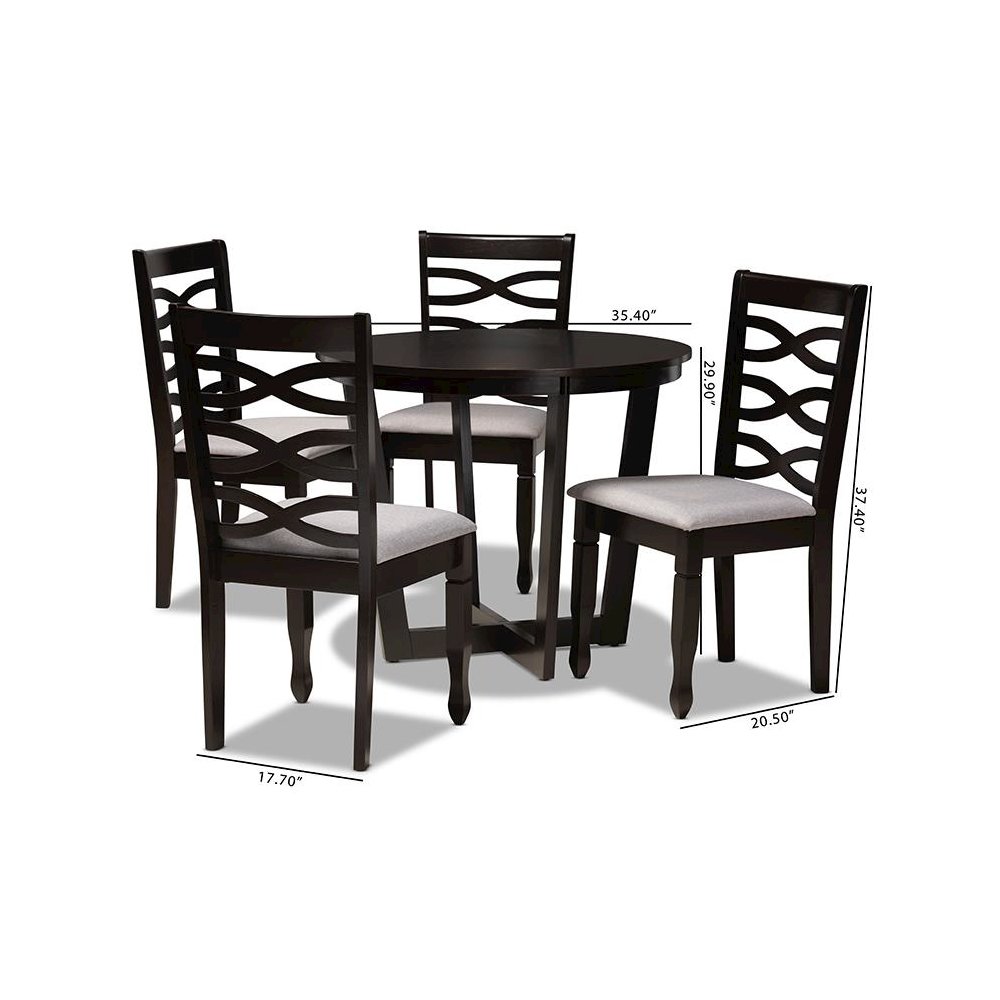 Grey Fabric Upholstered and Dark Brown Finished Wood 5-Piece Dining Set