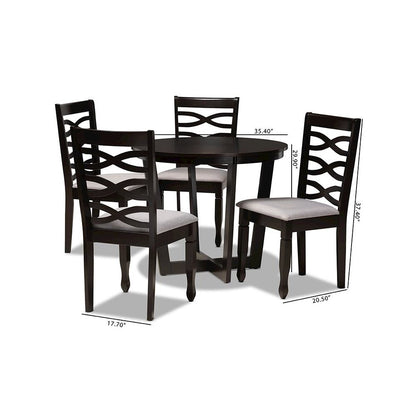 Grey Fabric Upholstered and Dark Brown Finished Wood 5-Piece Dining Set