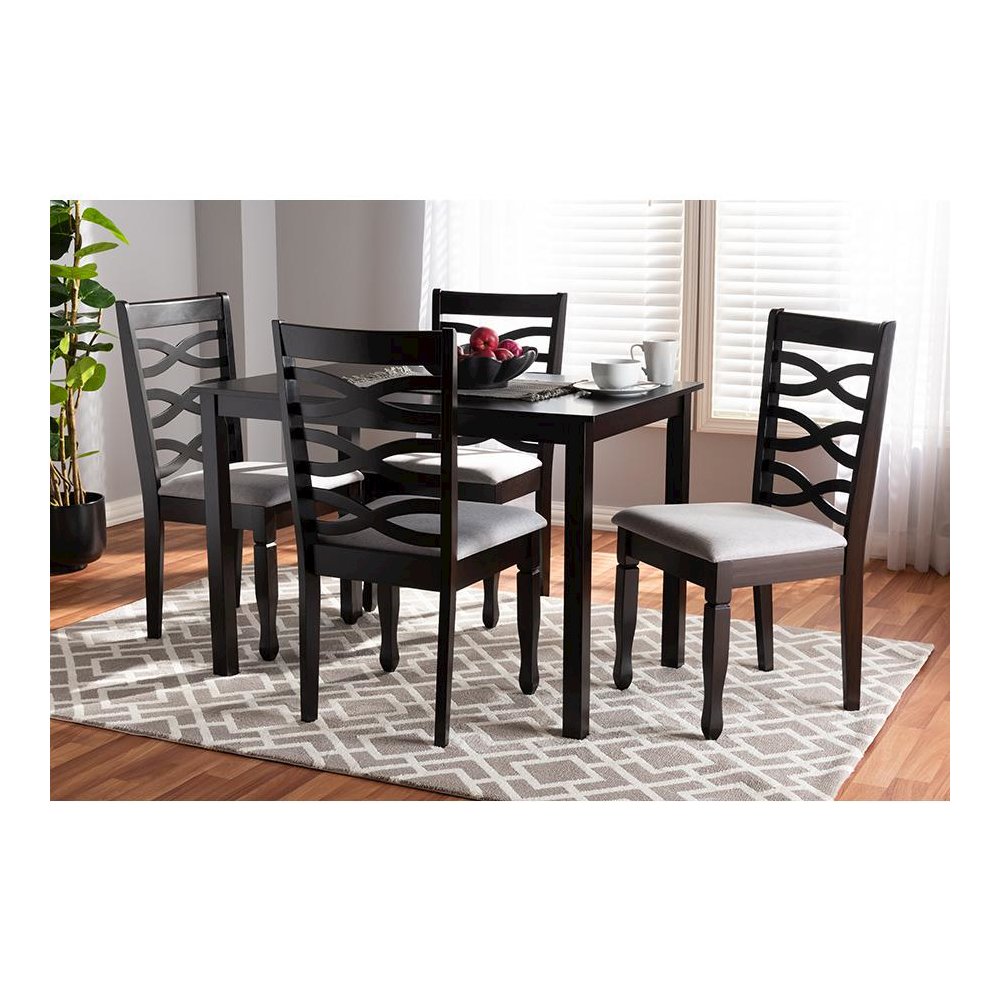 Gray Fabric Upholstered Espresso Brown Finished Wood 5-Piece Dining Set