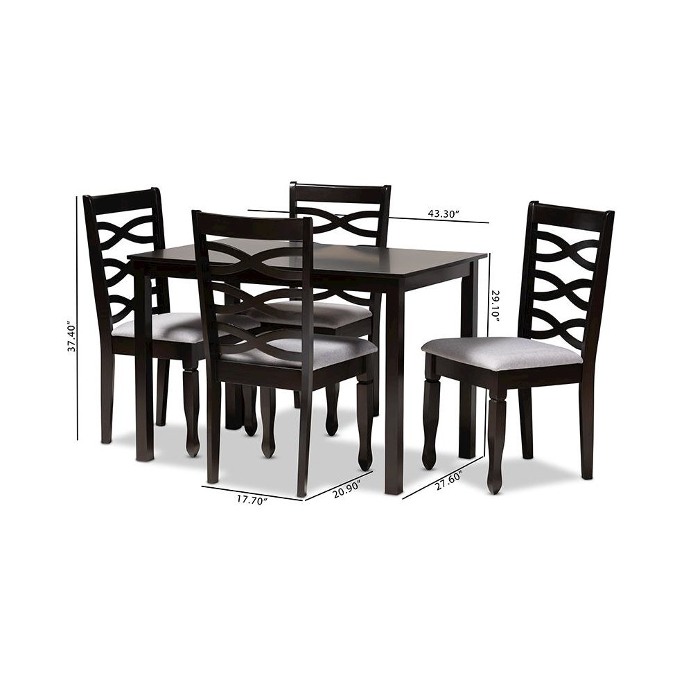 Gray Fabric Upholstered Espresso Brown Finished Wood 5-Piece Dining Set