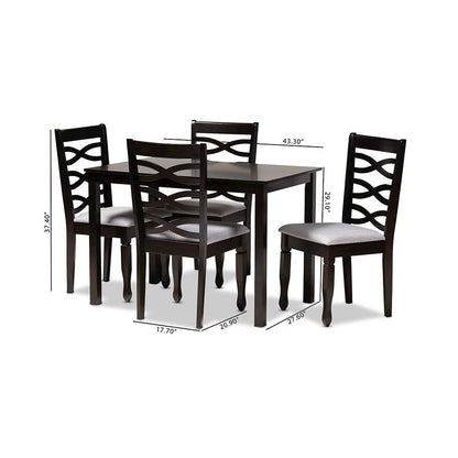 Gray Fabric Upholstered Espresso Brown Finished Wood 5-Piece Dining Set