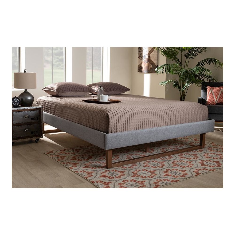 Walnut Brown Finished Wood Full Size Platform Bed Frame