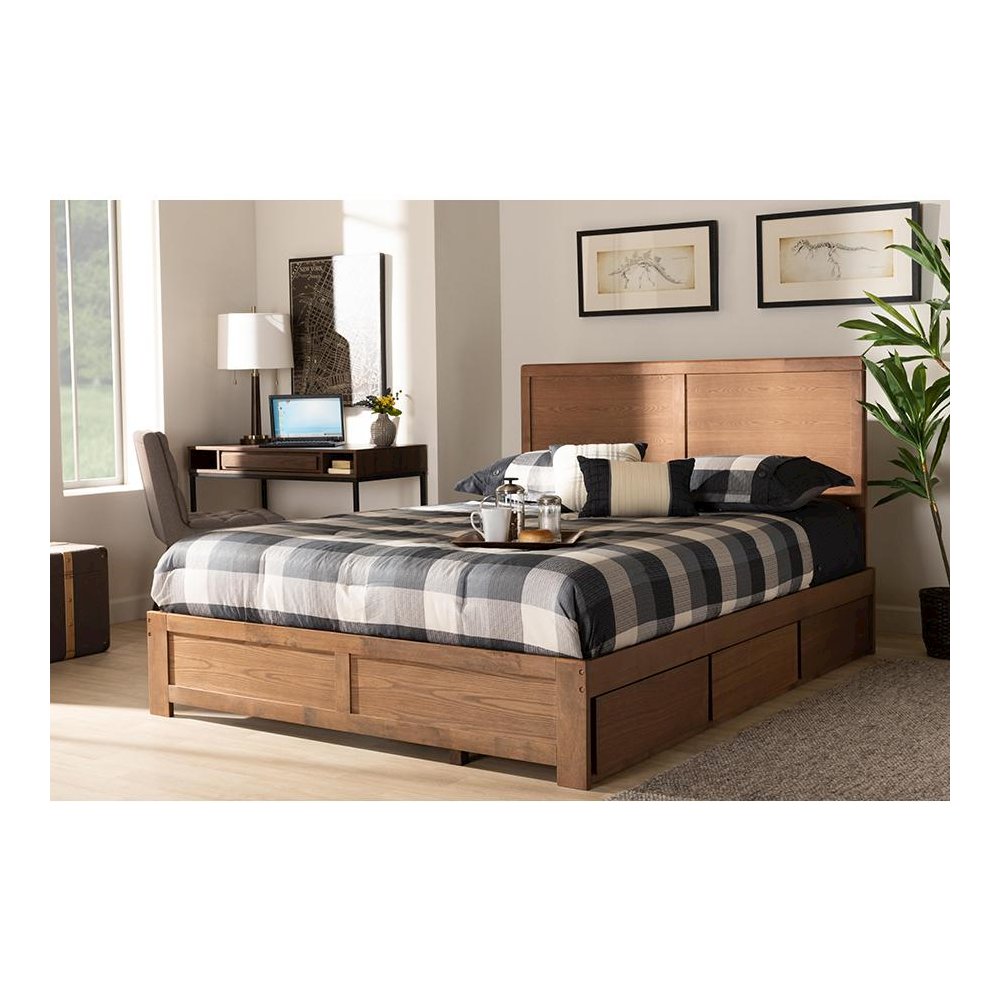 Walnut Brown Finished Wood Full Size 3-Drawer Platform Storage Bed