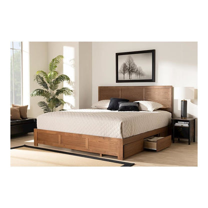 Walnut Brown Finished Wood King Size 3-Drawer Platform Storage Bed