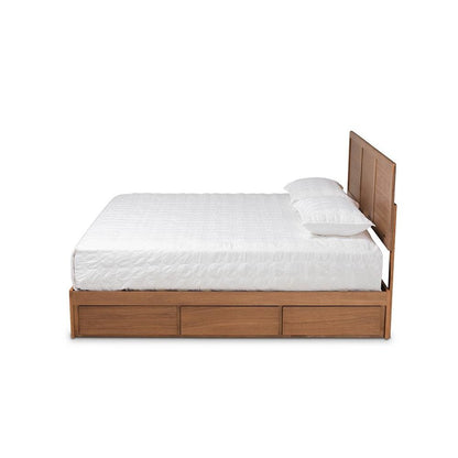 Walnut Brown Finished Wood King Size 3-Drawer Platform Storage Bed