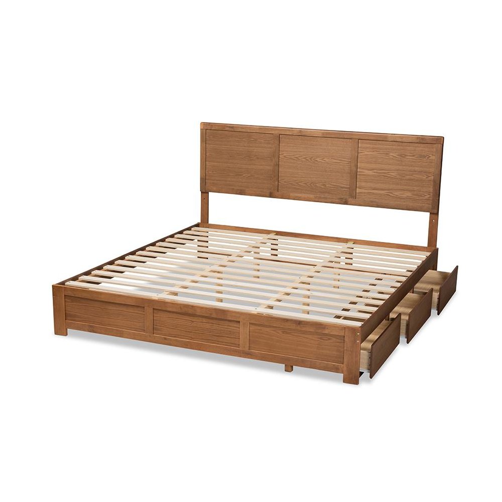 Walnut Brown Finished Wood King Size 3-Drawer Platform Storage Bed