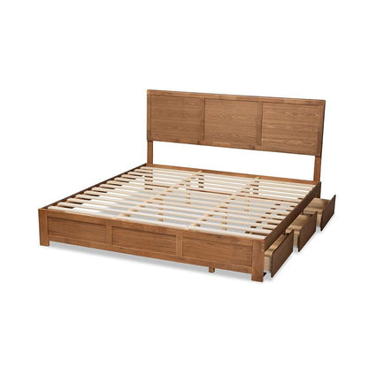 Walnut Brown Finished Wood King Size 3-Drawer Platform Storage Bed