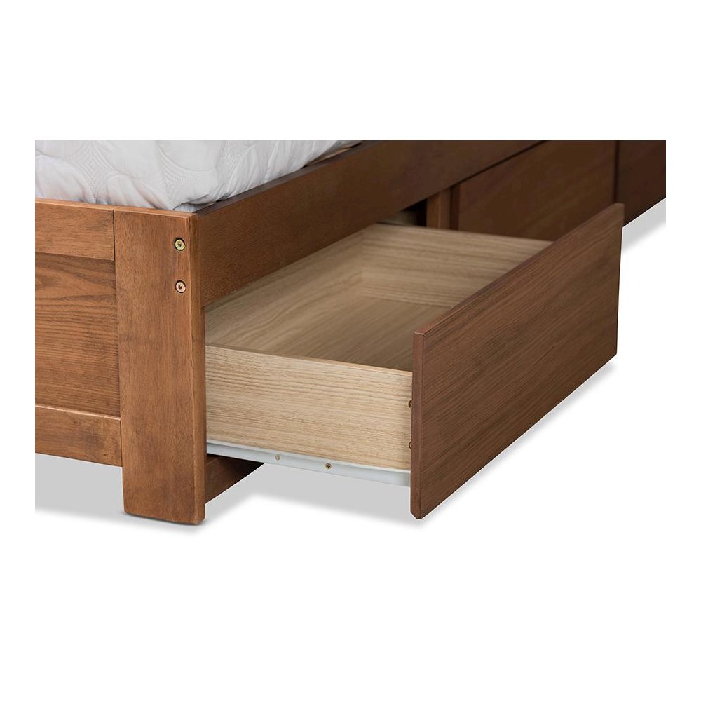Walnut Brown Finished Wood King Size 3-Drawer Platform Storage Bed