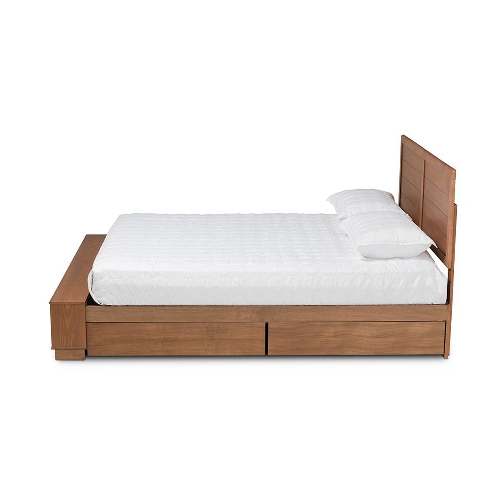 Wood Full Size 4-Drawer Platform Storage Bed with Built-In Shelves
