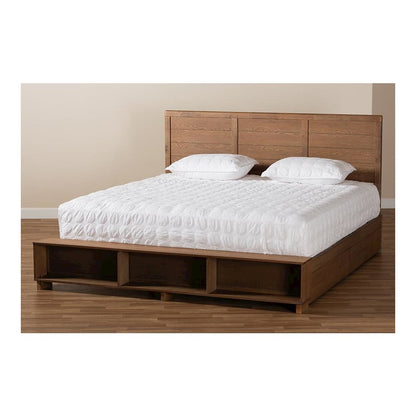 Wood King Size 4-Drawer Platform Storage Bed with Built-In Shelves