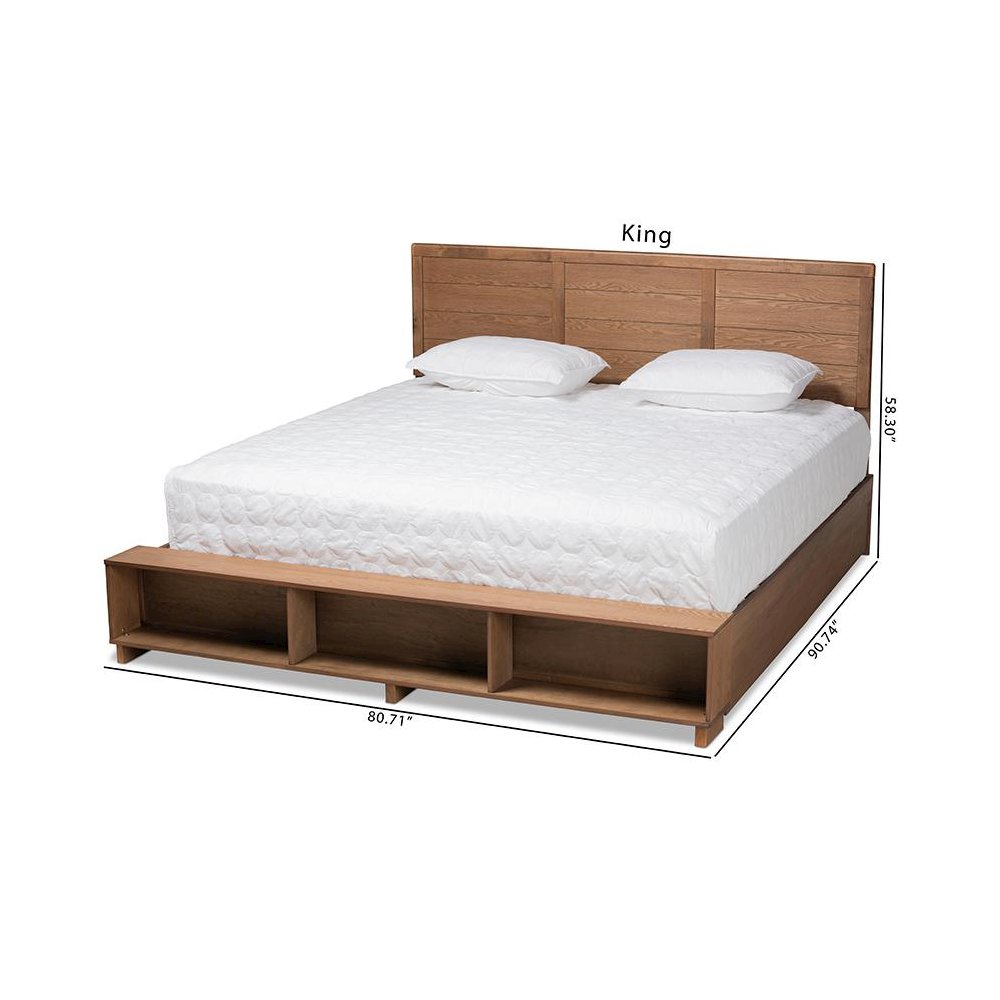 Wood King Size 4-Drawer Platform Storage Bed with Built-In Shelves