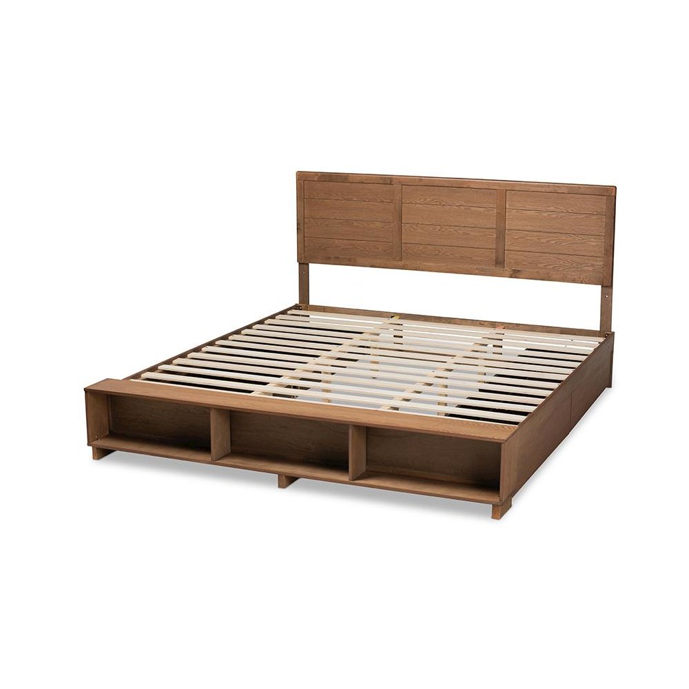 Wood King Size 4-Drawer Platform Storage Bed with Built-In Shelves