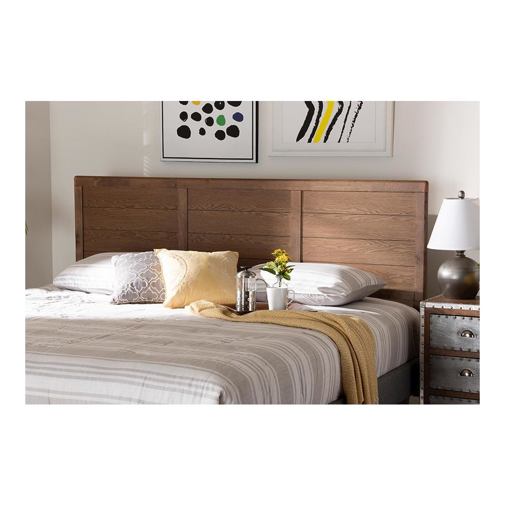 Seren Mid-Century Modern Walnut Brown Finished Wood King Size Headboard