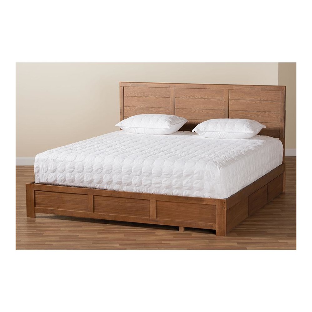 Walnut Brown Finished Wood King Size 3-Drawer Platform Storage Bed
