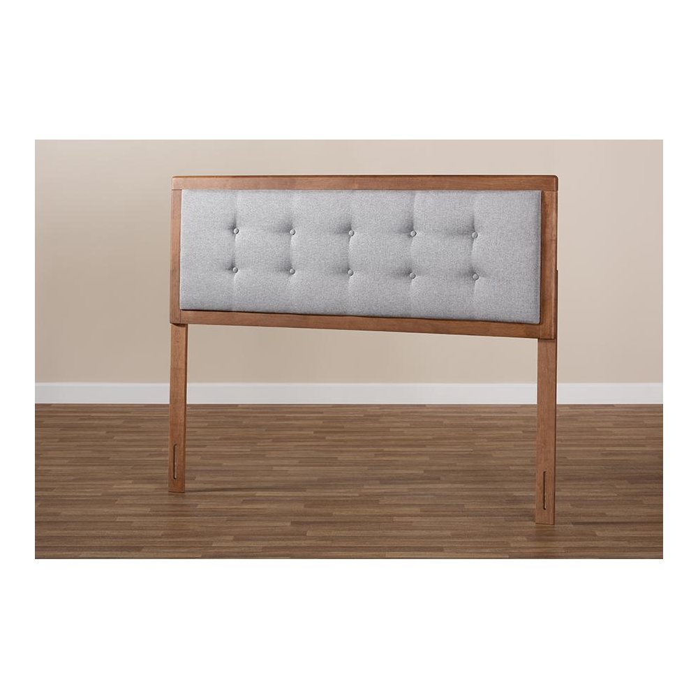 Light Grey Fabric Upholstered Walnut Brown Finished Wood Full Size Headboard