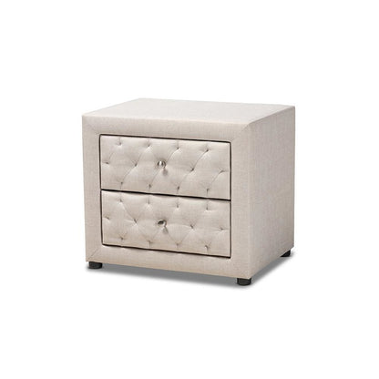 Light Beige Fabric Upholstered 2-Drawer Wood Nightstand