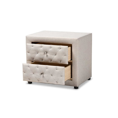 Light Beige Fabric Upholstered 2-Drawer Wood Nightstand