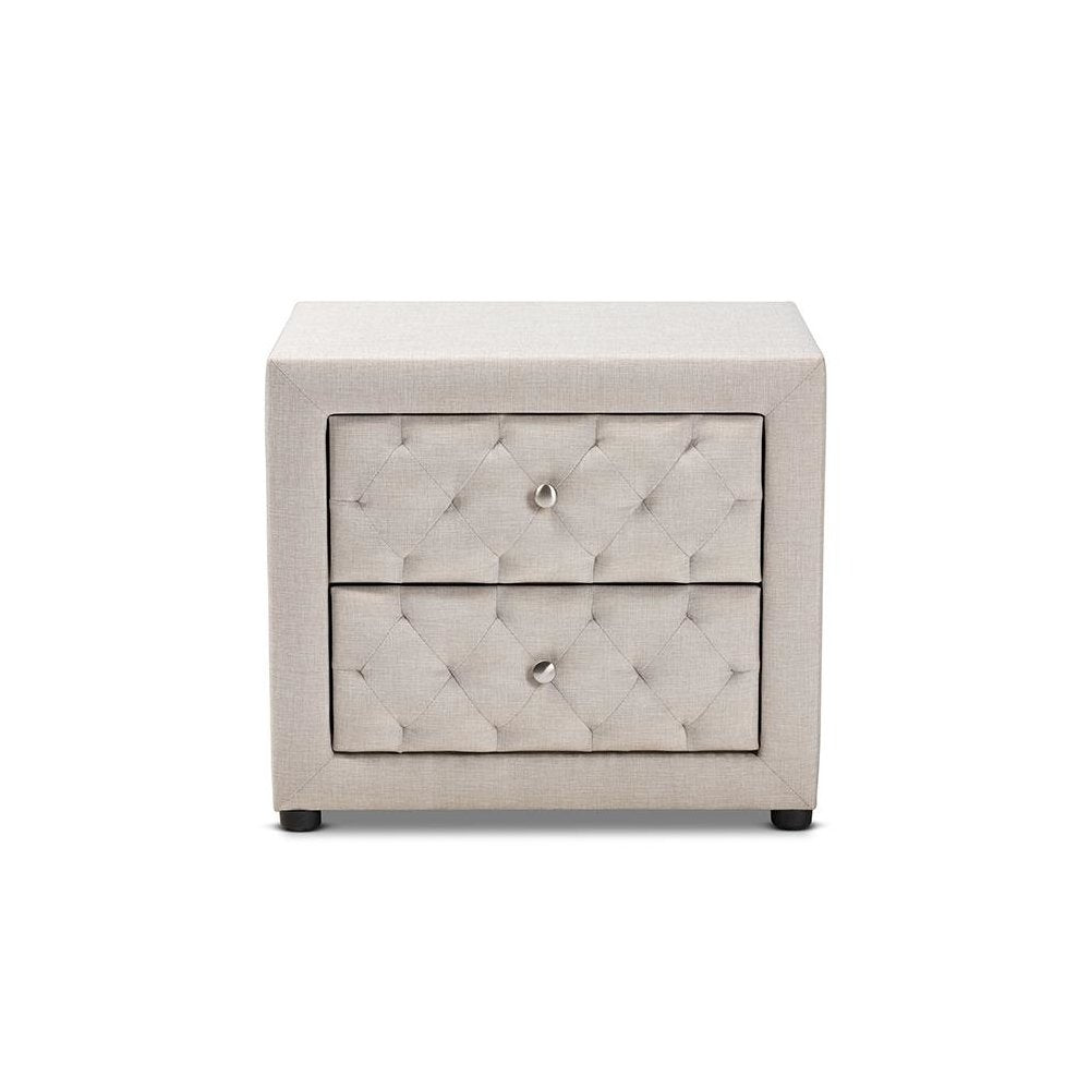 Light Beige Fabric Upholstered 2-Drawer Wood Nightstand
