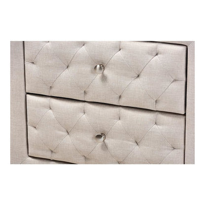 Light Beige Fabric Upholstered 2-Drawer Wood Nightstand