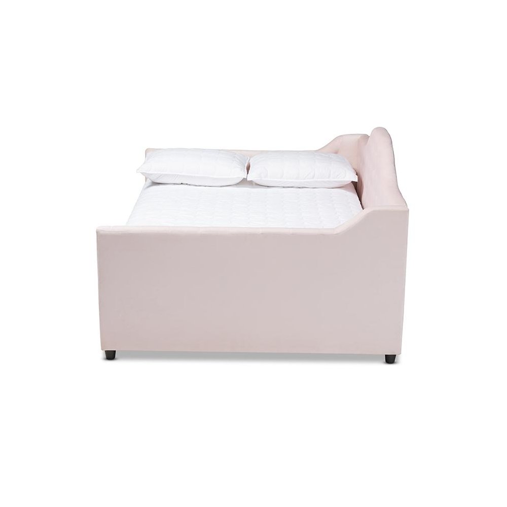 Light Pink Velvet Fabric Upholstered and Button Tufted Queen Size Daybed