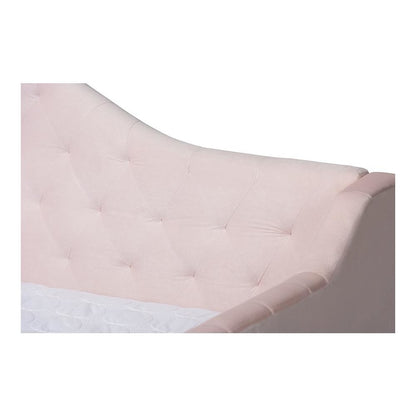 Light Pink Velvet Fabric Upholstered and Button Tufted Queen Size Daybed