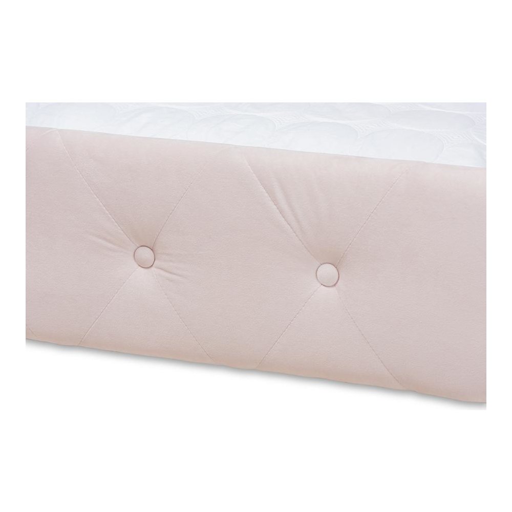 Light Pink Velvet Fabric Upholstered Full Size Daybed with Trundle