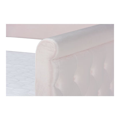 Light Pink Velvet Fabric Upholstered Full Size Daybed with Trundle