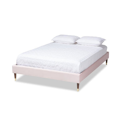 Full Size Wood Platform Bed Frame with Gold-Tone Leg Tips