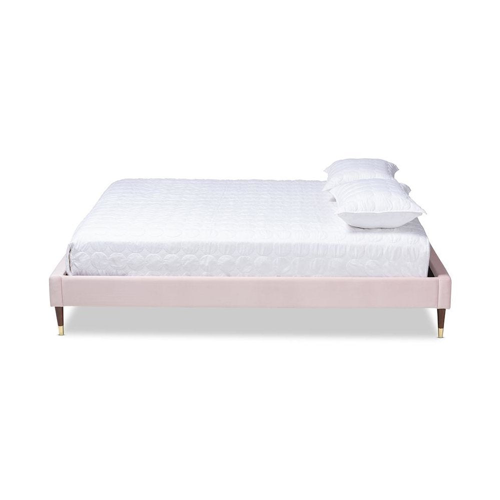 Full Size Wood Platform Bed Frame with Gold-Tone Leg Tips