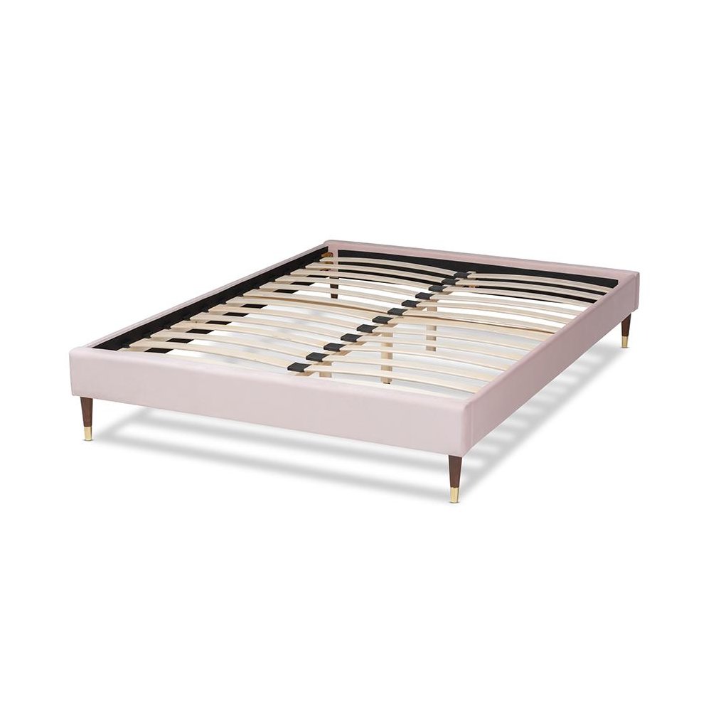 Full Size Wood Platform Bed Frame with Gold-Tone Leg Tips