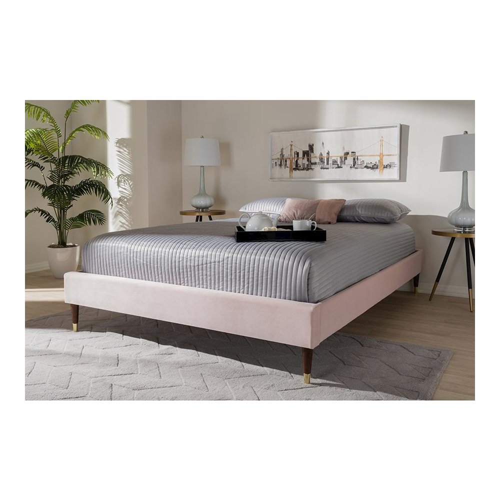 Full Size Wood Platform Bed Frame with Gold-Tone Leg Tips