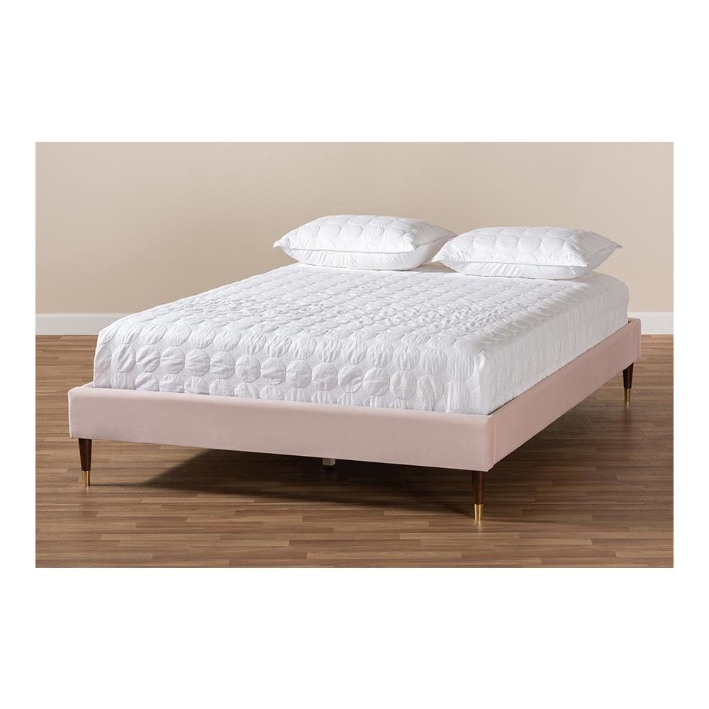 Full Size Wood Platform Bed Frame with Gold-Tone Leg Tips