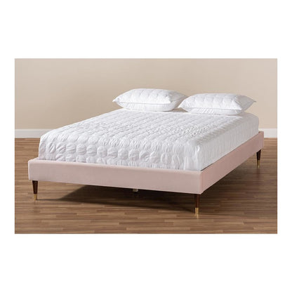 Full Size Wood Platform Bed Frame with Gold-Tone Leg Tips
