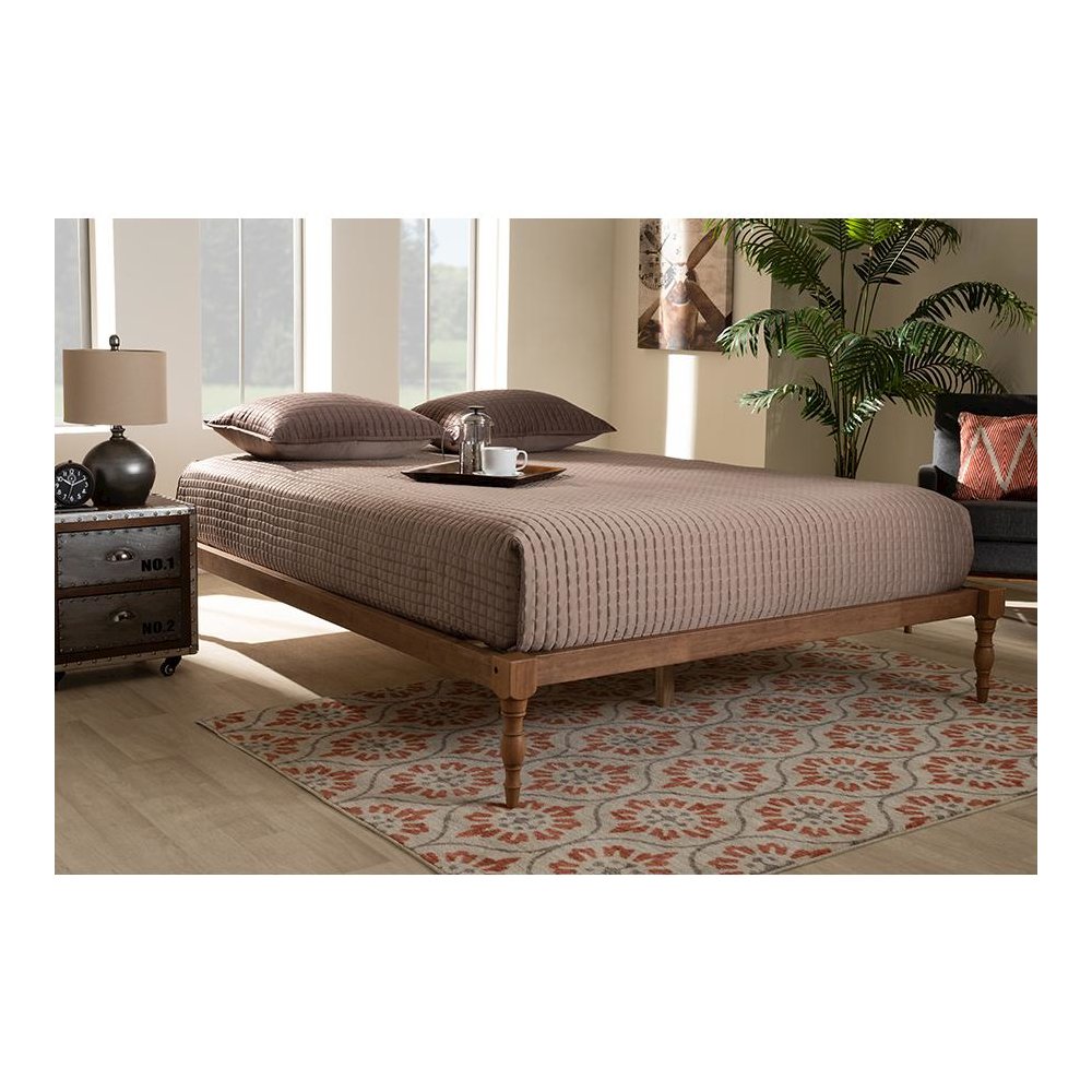 Walnut Brown Finished Wood Full Size Platform Bed Frame