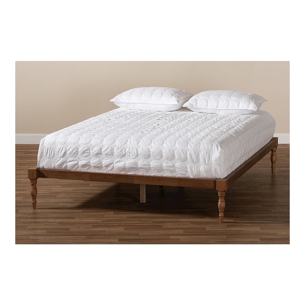 Walnut Brown Finished Wood Full Size Platform Bed Frame