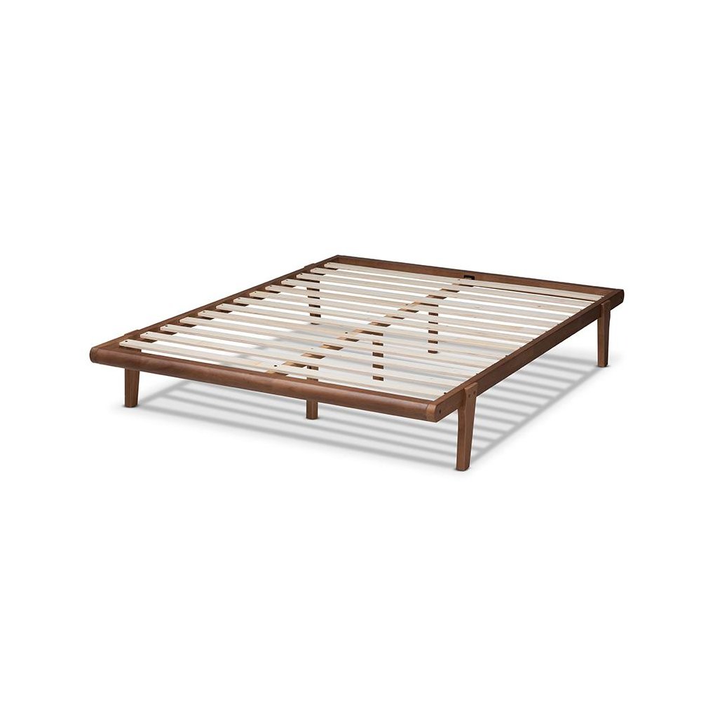 Kaia Mid-Century Modern Walnut Brown Finished Wood Full Size Platform Bed Frame