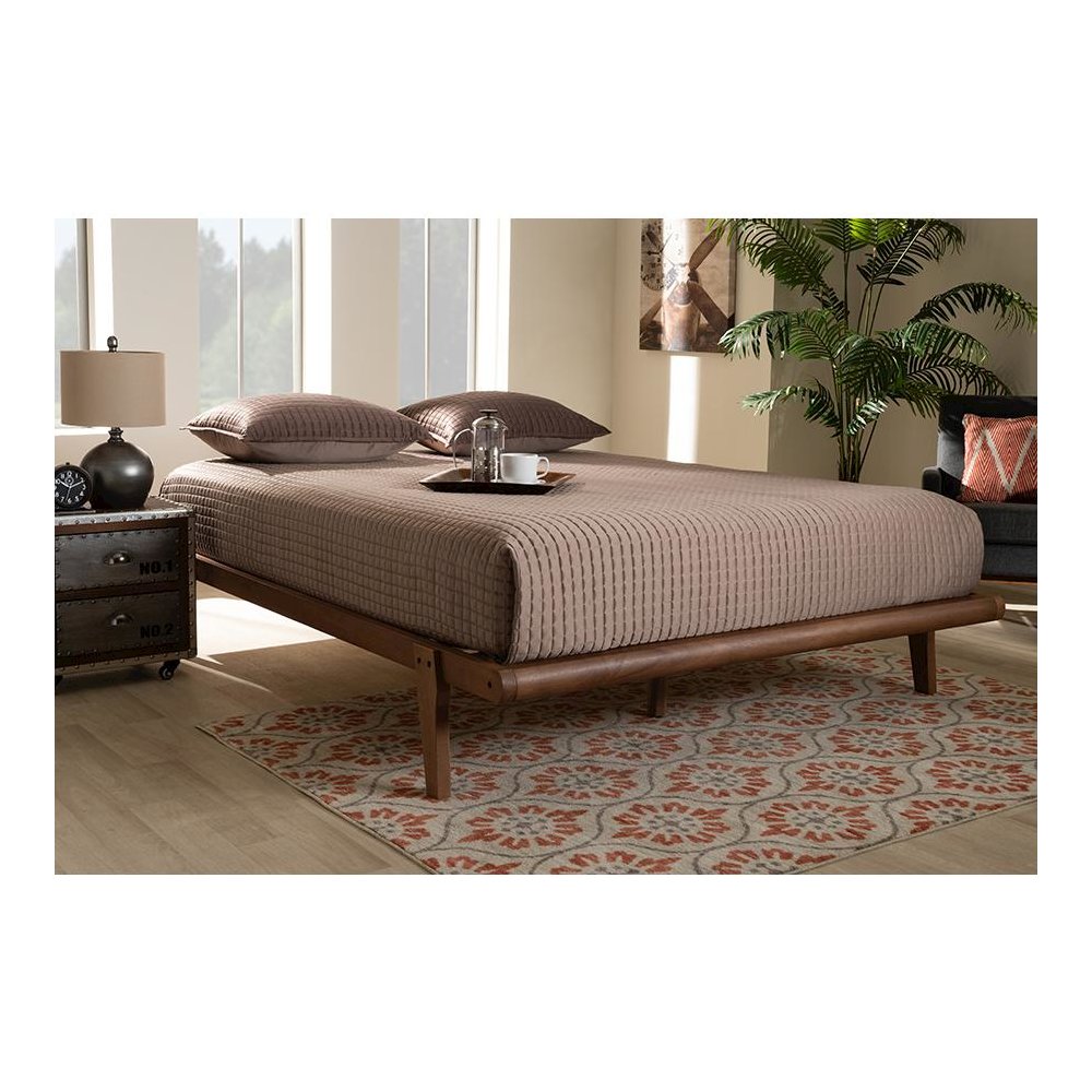 Kaia Mid-Century Modern Walnut Brown Finished Wood Full Size Platform Bed Frame