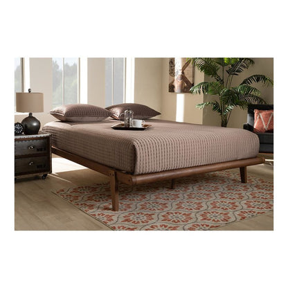 Kaia Mid-Century Modern Walnut Brown Finished Wood Full Size Platform Bed Frame
