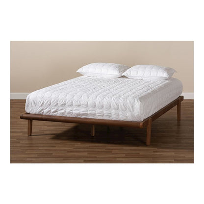 Kaia Mid-Century Modern Walnut Brown Finished Wood Full Size Platform Bed Frame
