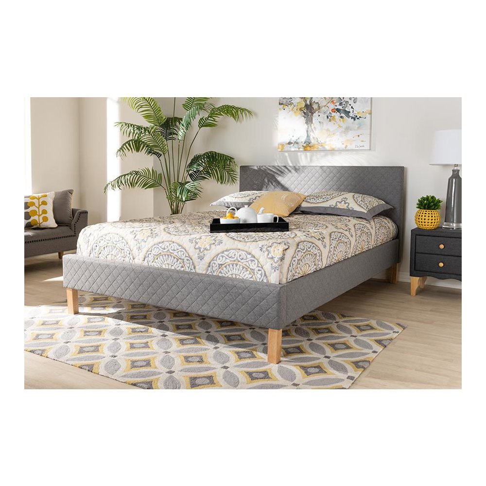 Aneta Modern and Contemporary Grey Fabric Upholstered King Size Platform Bed