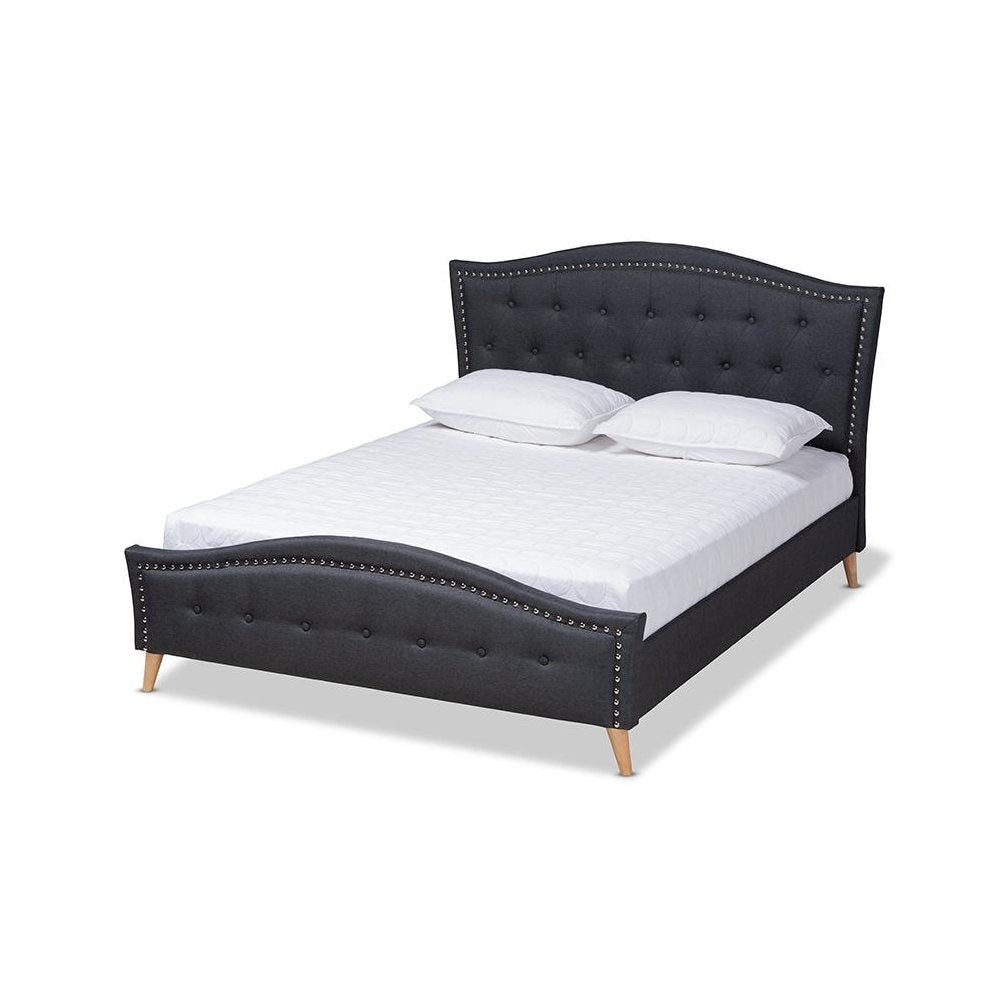 Charcoal Grey Fabric Upholstered and Button Tufted King Size Platform Bed