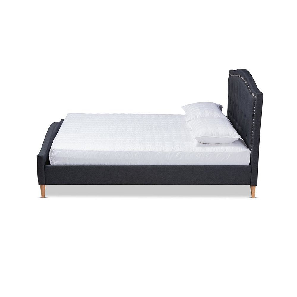 Charcoal Grey Fabric Upholstered and Button Tufted King Size Platform Bed