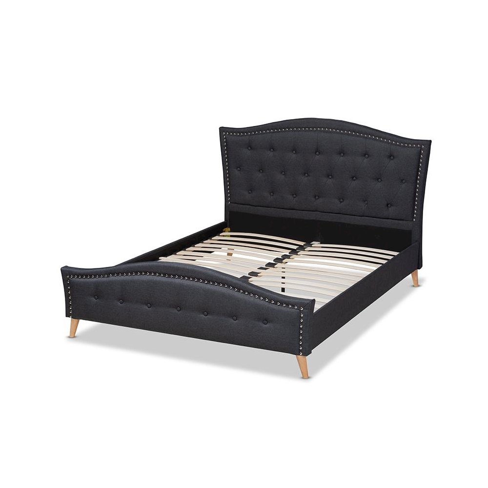 Charcoal Grey Fabric Upholstered and Button Tufted King Size Platform Bed